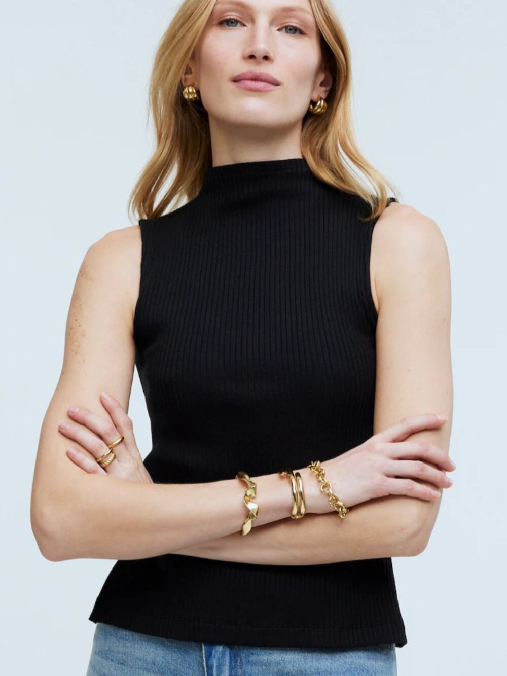 Madewell Black Side-Slit Mockneck Tank | Size M - Picture 2 of 7